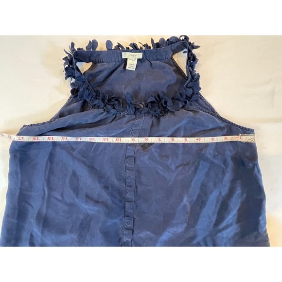 J Crew Womens Halter Blouse Top Snap Front 100% Silk Ruffle Neck Blue Size 4 - Picture 4 of 5